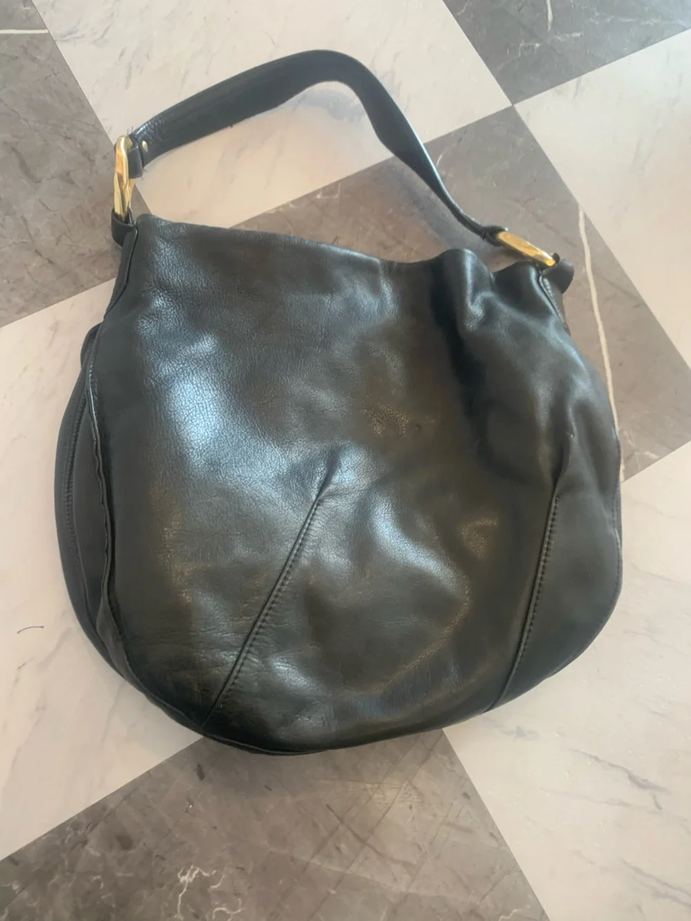 Sigrid Olsen Black Leather Messenger Bag with Gold Hardware